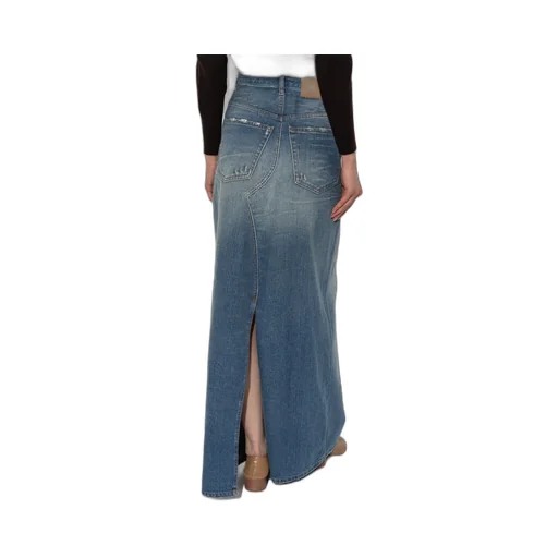 Distressed Denim Maxi Skirt