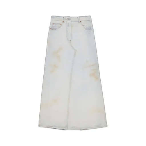 Logo-Patch Distressed Denim Midi Skirt