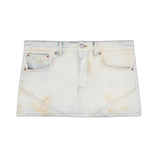 Logo-Patch Distressed Denim Mini Skirt