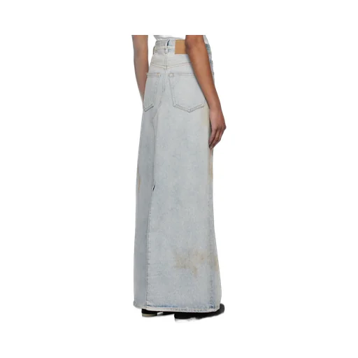 Logo-Patch Distressed Denim Midi Skirt