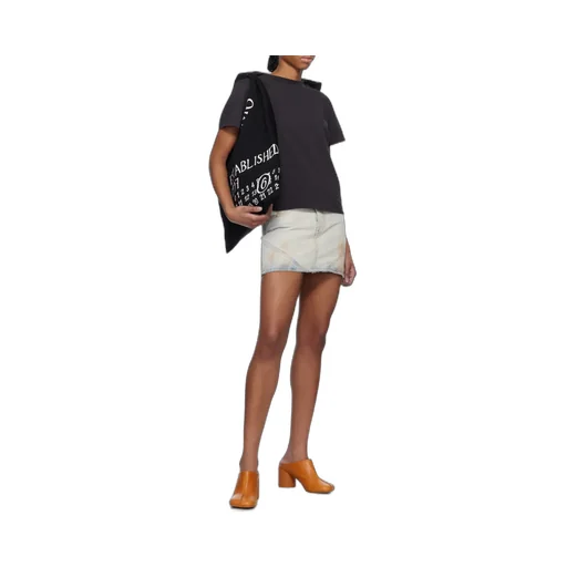 Logo-Patch Distressed Denim Mini Skirt