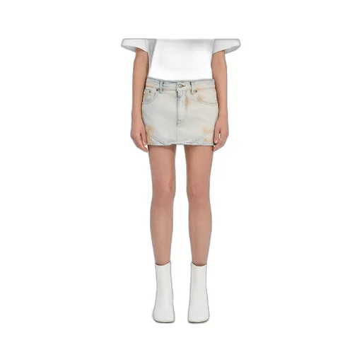 Logo-Patch Distressed Denim Mini Skirt