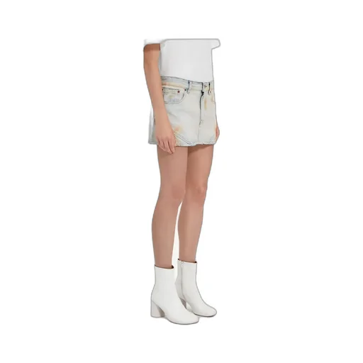 Logo-Patch Distressed Denim Mini Skirt