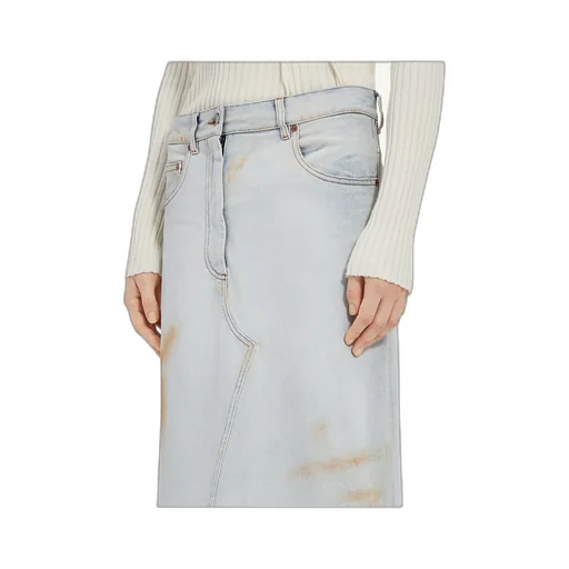 Logo-Patch Distressed Denim Midi Skirt