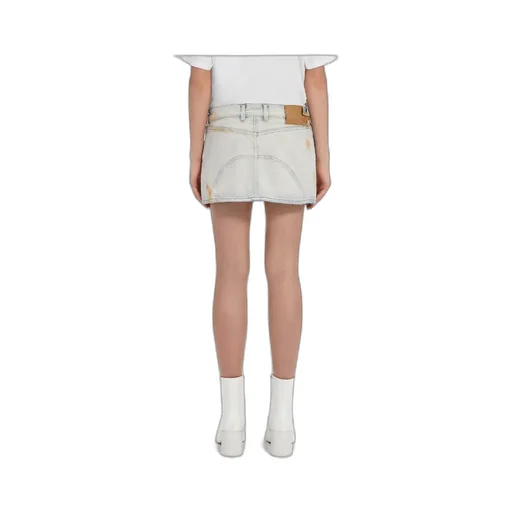 Logo-Patch Distressed Denim Mini Skirt