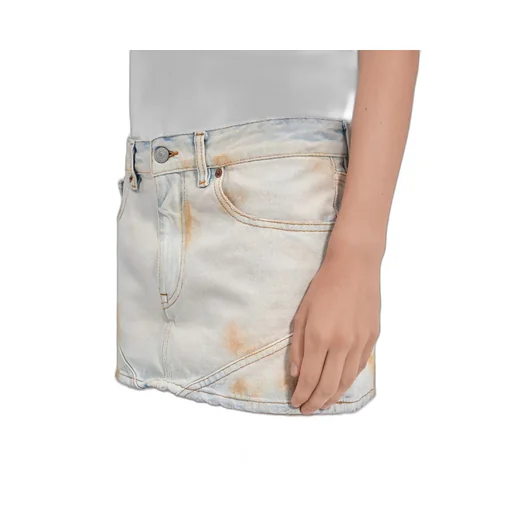 Logo-Patch Distressed Denim Mini Skirt