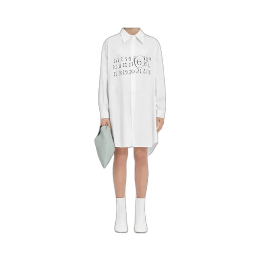 Signature Numbers Motif Buttoned Shirt Dress