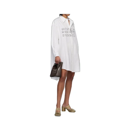 Signature Numbers Motif Buttoned Shirt Dress
