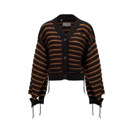 Striped Cotton Knit Cardigan