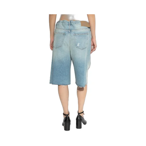 Logo Patch Distressed Denim Shorts