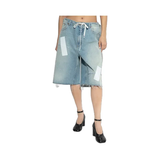 Logo Patch Distressed Denim Shorts