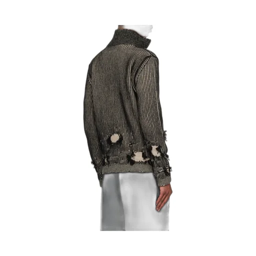 Zipped Distressed 3D-Knitted Cardigan