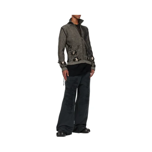 Zipped Distressed 3D-Knitted Cardigan