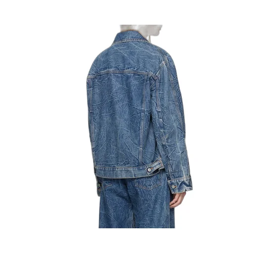 Printed Long-Sleeved Denim Coat
