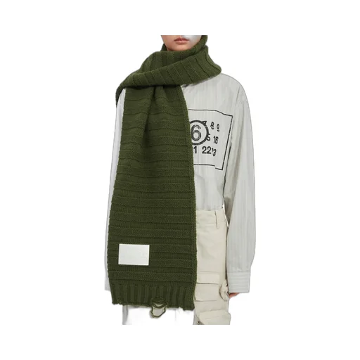 Logo Patch Distressed Knitted Scarf