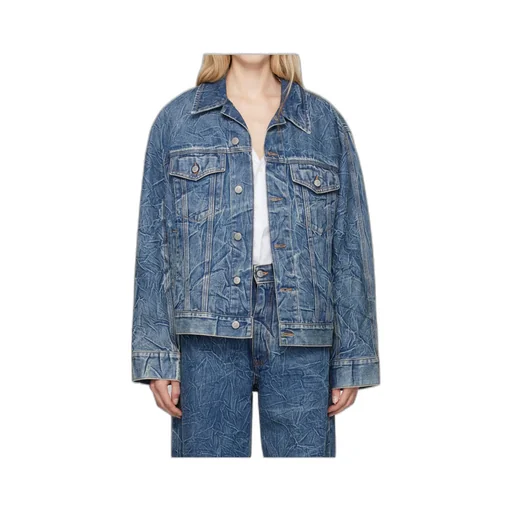 Printed Long-Sleeved Denim Coat