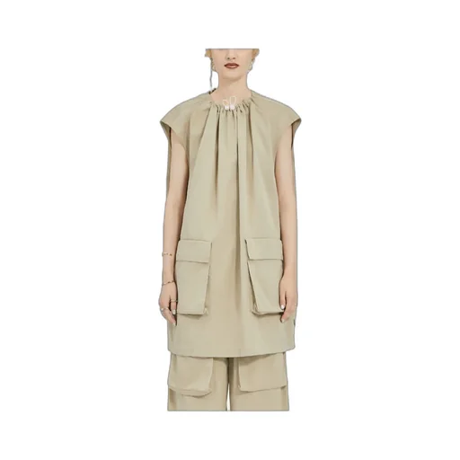 Gathered Neck Gabardine Mini Dress