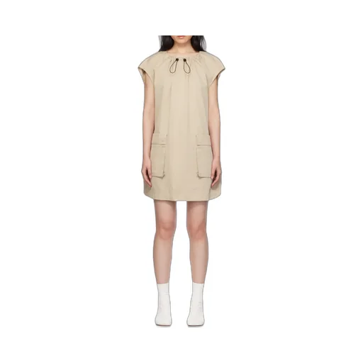 Gathered Neck Gabardine Mini Dress