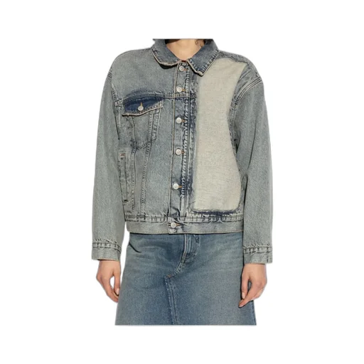 Distressed-Effect Button-Up Denim Jacket