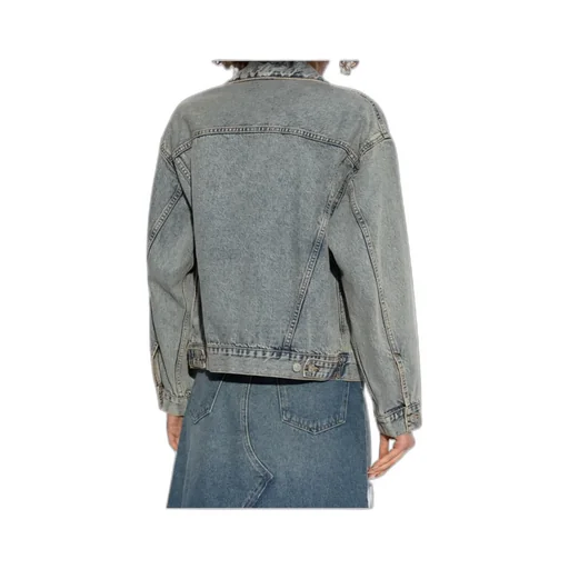 Distressed-Effect Button-Up Denim Jacket