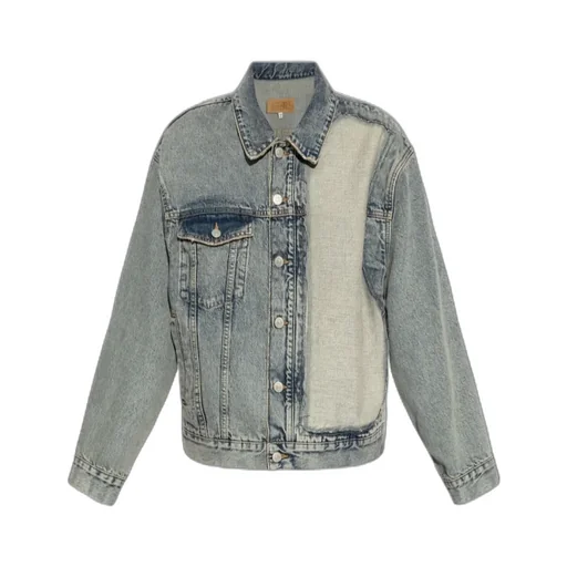 Distressed-Effect Button-Up Denim Jacket