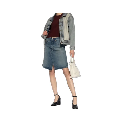 Distressed-Effect Button-Up Denim Jacket
