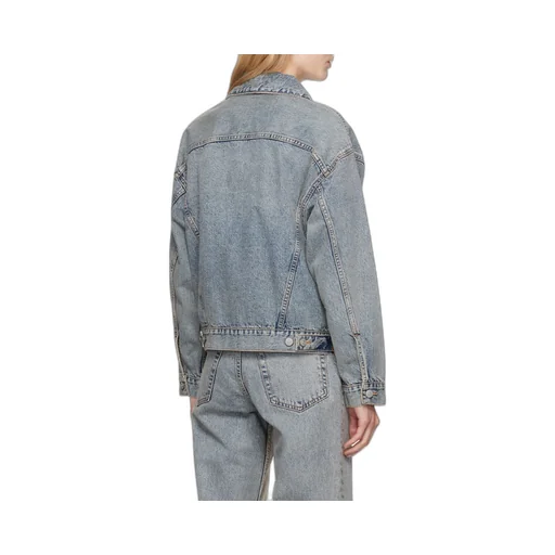 Distressed-Effect Button-Up Denim Jacket