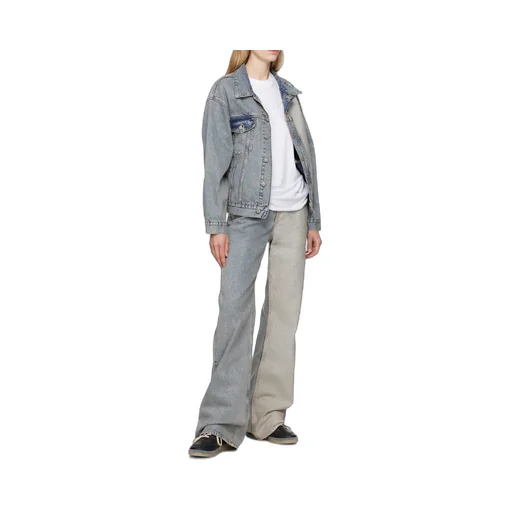 Distressed-Effect Button-Up Denim Jacket