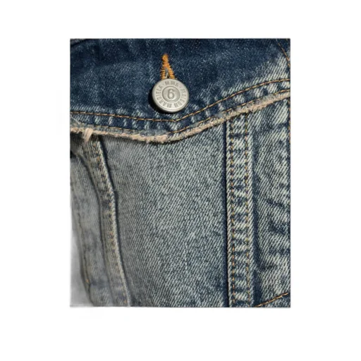Distressed-Effect Button-Up Denim Jacket