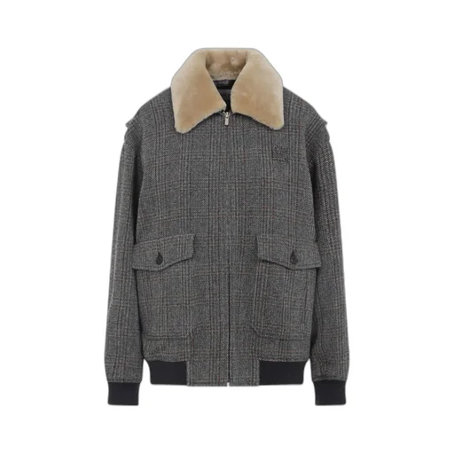 Chevron Blouson Jacket With Shearling Collar