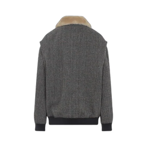 Chevron Blouson Jacket With Shearling Collar