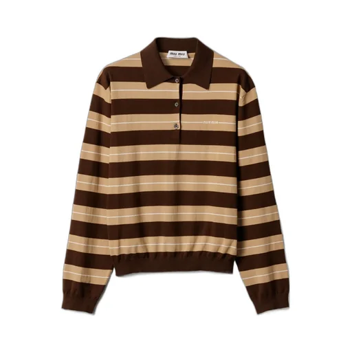 Long-Sleeved Knitted Striped Polo Shirt