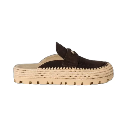 Suede And Raffia Flatform Mules