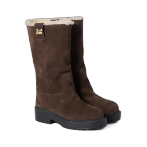 Suede And Shearling Mid-Calf Boot