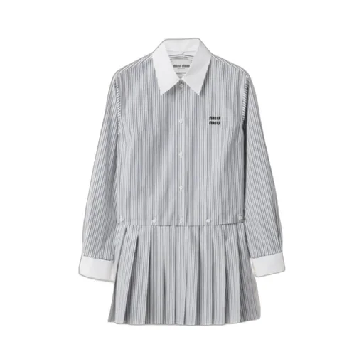 Pleated Striped Poplin Mini-Dress