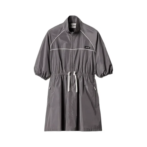 Short-Sleeved Drawstring Zip-Up Dress