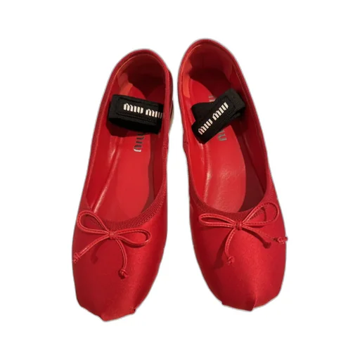 Bow-Detailed Slip-On Satin Ballerina Shoes