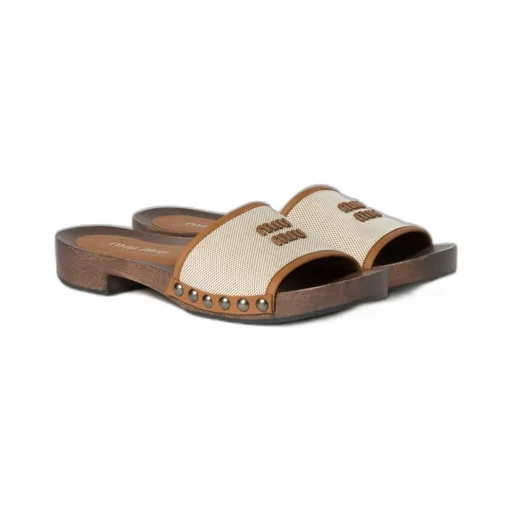 Canvas And Leather Clogs
