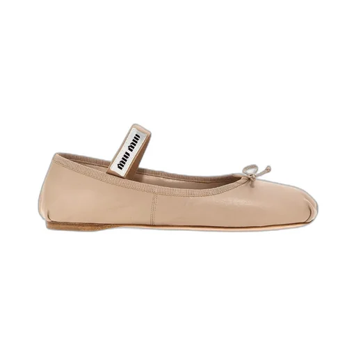 Logo-Printed Bow Detailed Ballerina Shoes