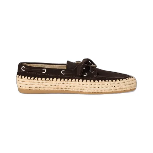 Suede And Raffia Boat Shoes