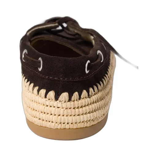 Suede And Raffia Boat Shoes