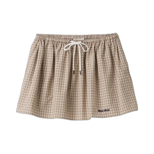 Checked Drawstring Mini Skirt