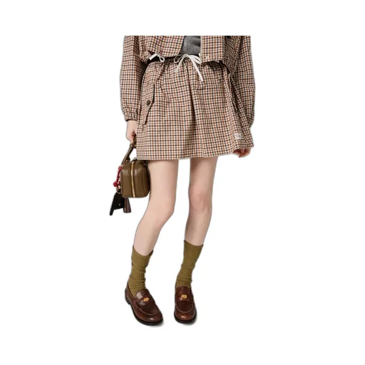 Gingham Check Technical Fabric Skirt