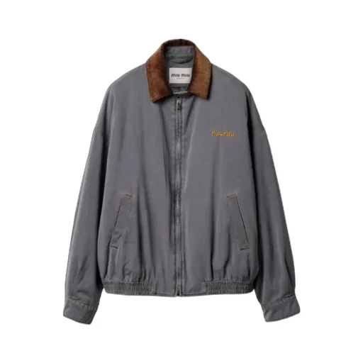 Velvet-Trim Zipped Bomber Jacket