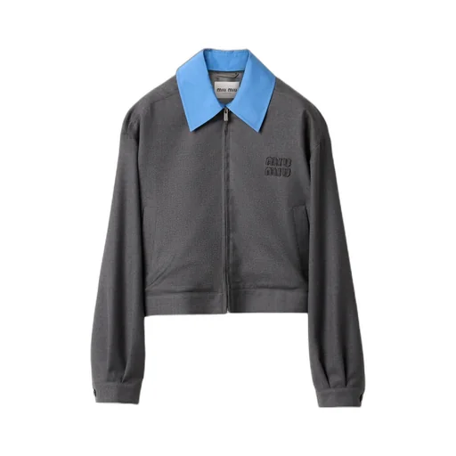 Gabardine Blouson Jacket With Poplin Collar