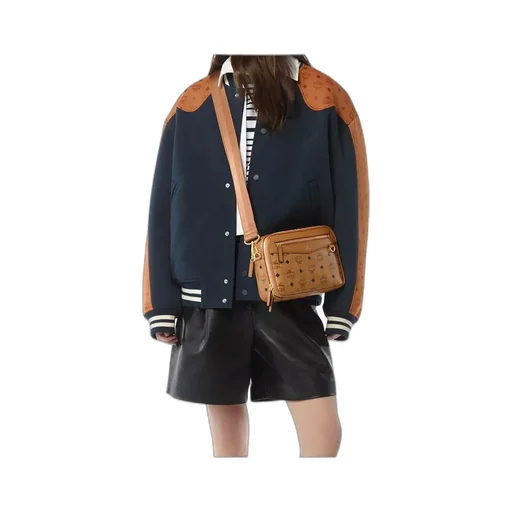 Logo-Pattern Zip Messenger Bag