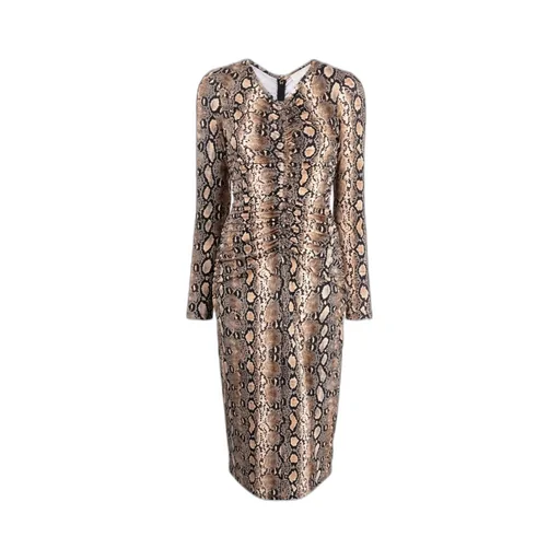 Snakeskin-Print Ruched Midi Dress