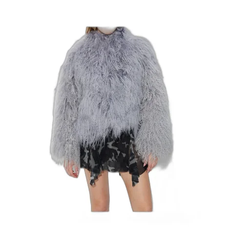 Long-Sleeve Fur Coat With Pockets