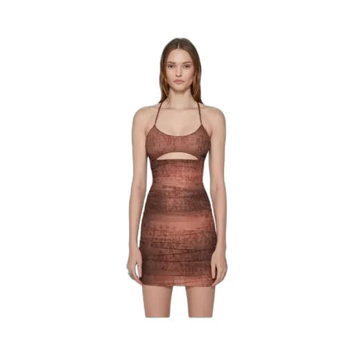 Letter-Print Ruched Mini Dress