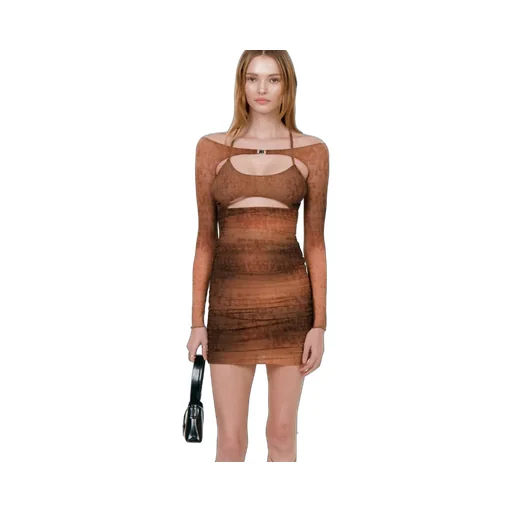 Letter-Print Ruched Mini Dress